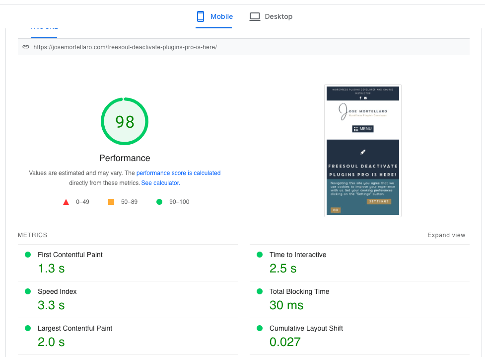 Blog post with video. Performance measured with Google PSI.